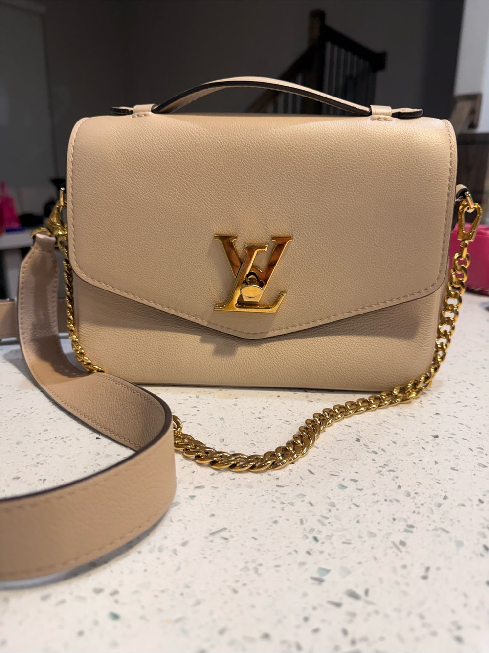 Louis Vuitton Cream Leather Mini Shoulder Bag with Gold Chain